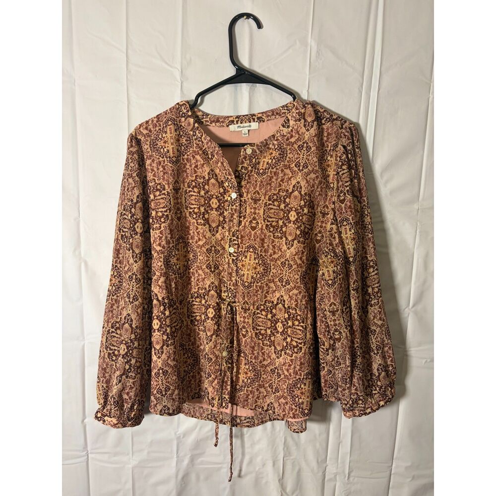 Madewell Sheer Paisley Print Boho Peasant Top Button Down Lined Blouse Large